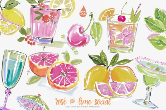 Download Preppy Cocktail Watercolor Clipart Set - Clipart Collection