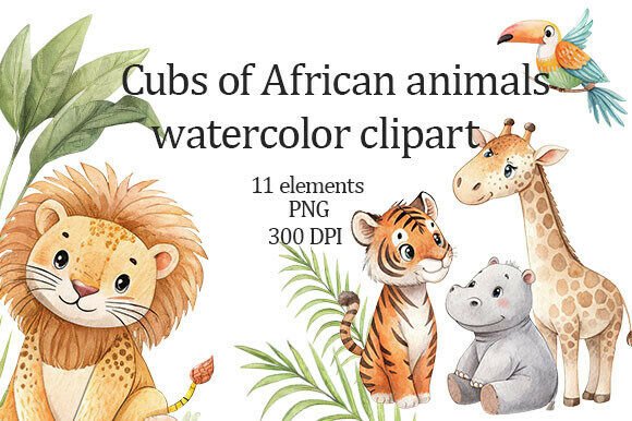 Download Watercolor Clipart Cubs of Africa - Clipart Collection