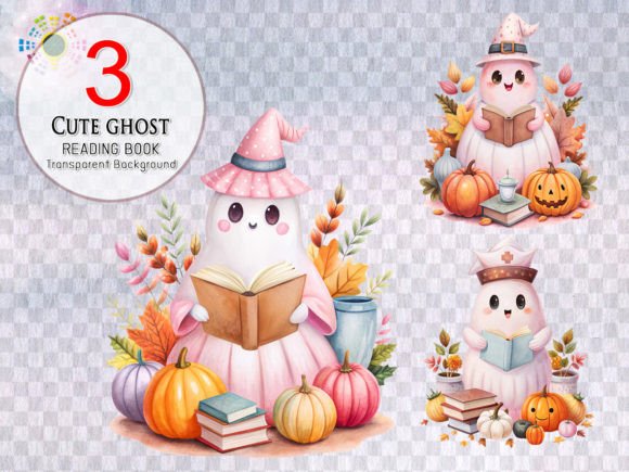 Download Cute Ghost Reading Book HalloweenClipart - Clipart Collection