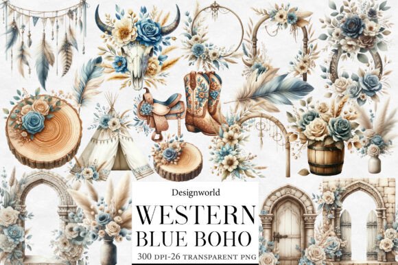 Download Watercolor Blue Western Boho Clipart - Clipart Collection