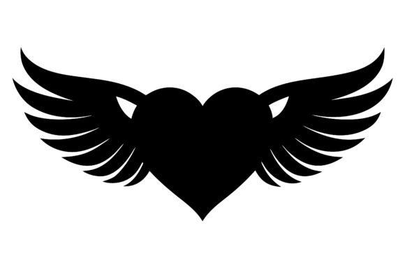 Download Heart with Wings Black Shape Silhouette - Wing Collection