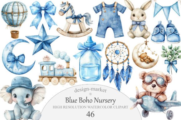 Download Blue Boho Nursery Clipart - Clipart Collection