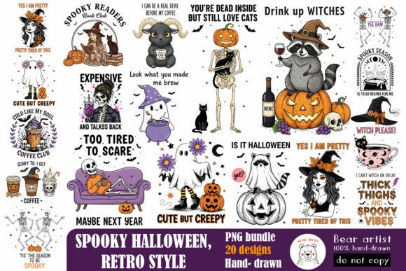 Download Spooky Halloween,Retro Style PNG Bundle - Bundle Collection