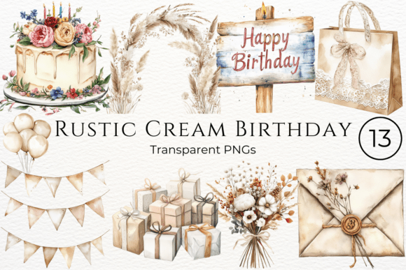 Download Rustic Cream Birthday Watercolor Clipart - Clipart Collection
