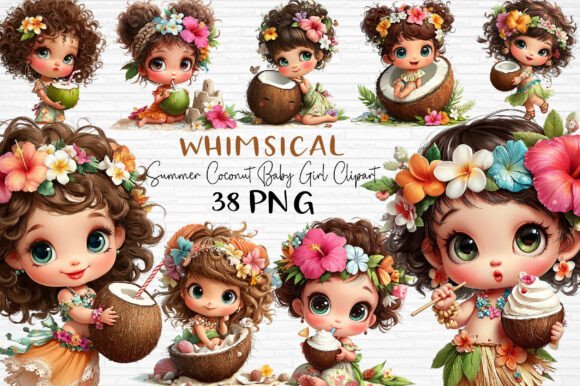 Download Whimsical Coconut Baby Girl Clipart PNG - Clipart Collection