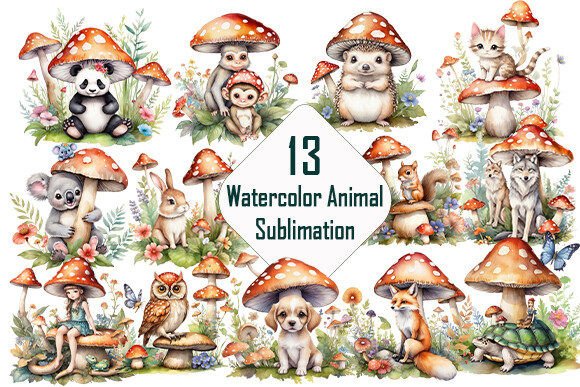 Download Watercolor Animal with Mushroom Clipart. - Clipart Collection